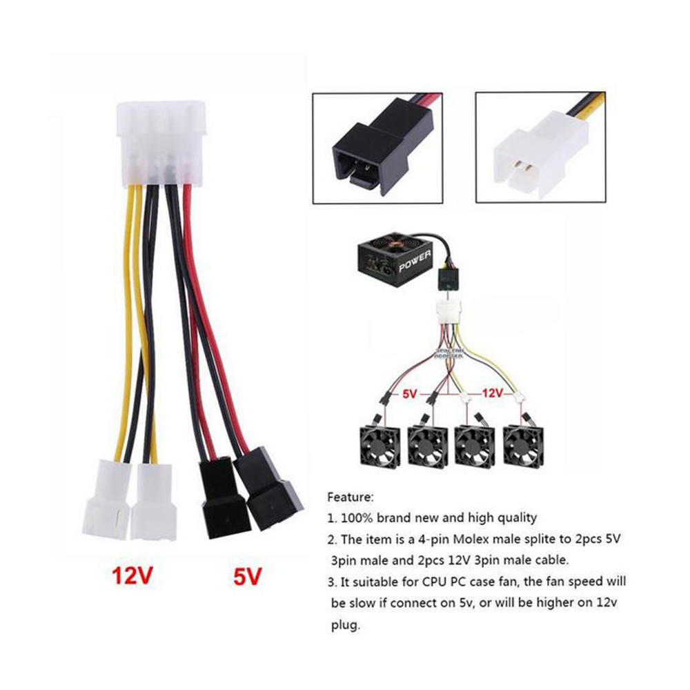 4 Pin Molex 3 Pin Fan Bağlantı Kablosu Dönüştürücü Çoklayıcı 4 Adet Fan Desteği