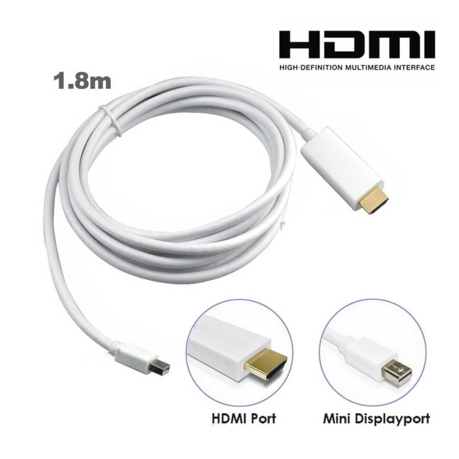 Mini Displayport to Hdmi Kablo Minidisplayport Thunderbolt Macbook - 1.8m