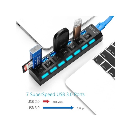 7 Port Usb 3.0 Çoklayıcı Hub Anahtarlı Işıklı On Off Chipli Model (439360657)