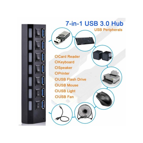 7 Port Usb 3.0 Çoklayıcı Hub Anahtarlı Işıklı On Off Chipli Model (439360657)