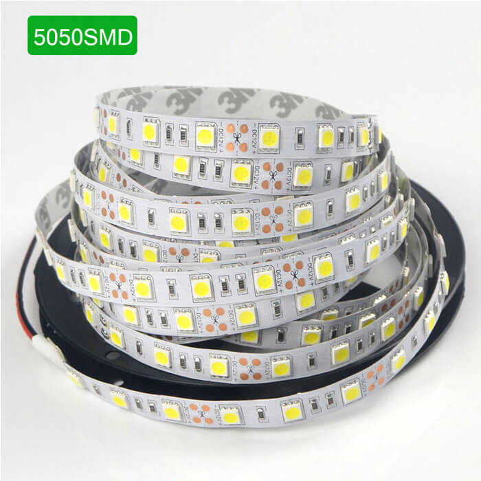 5m Şerit LED - Beyaz - SMD5050 - 60led/1m - Toplam 300 LED - 3 Çip - Double PCB - DC 12V - Silikonsuz