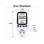 Priz Tipi Wattmetre, Güç Enerji Sarfiyatı Ölçer, Enerjimetre - Beyaz Ekran Işıklı