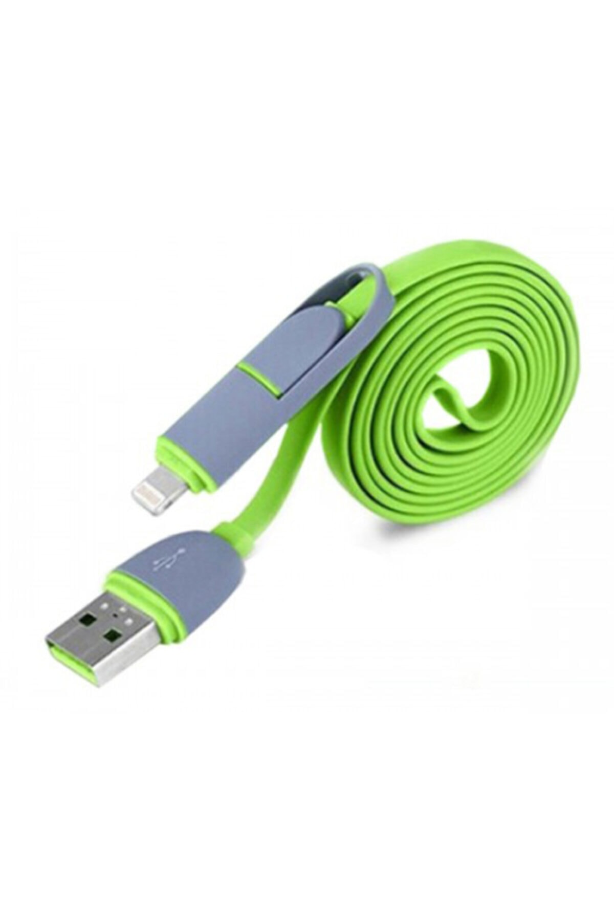 2 in 1 - iPhone + Micro USB Kablo - 1m - Yeşil
