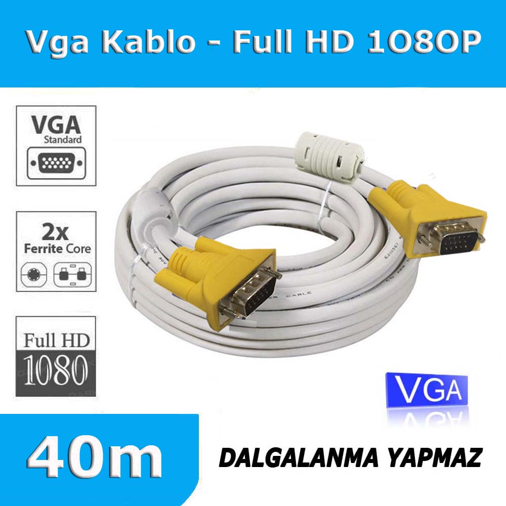 40Mvga Kablo Full Hd 1080P Bakır Görüntü Kablosu Çift Filtreli