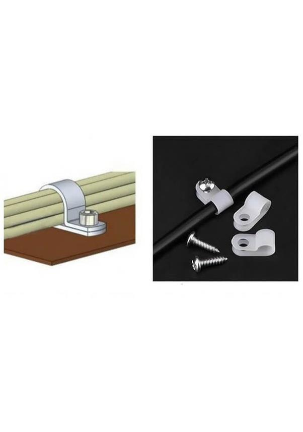 10.4mm R Tipi Plastik Kelepçe Klips, Kablo Toplayıcı, Vida Çivi Tipi - Beyaz