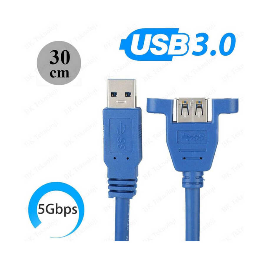 USB 3.0 Panel Tipi Erkek Dişi Uzatma Kablosu - Panel Mount - 30cm