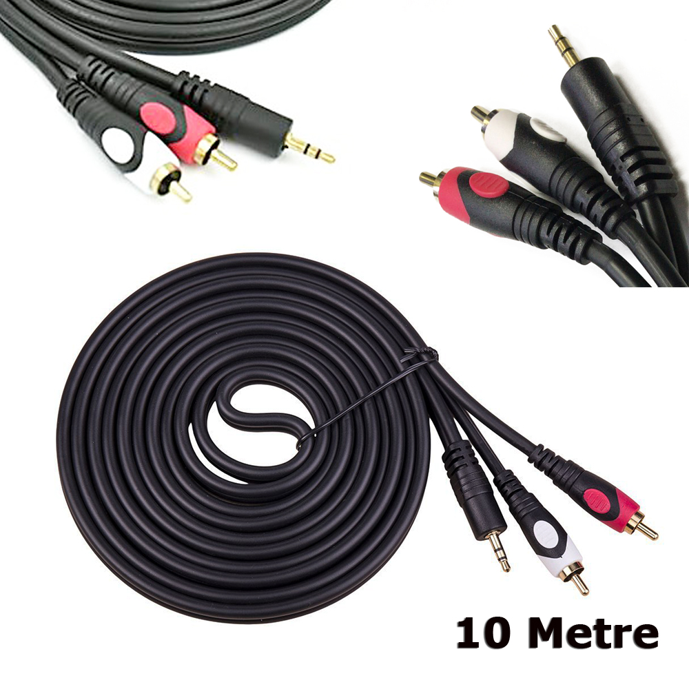 10M Stereo To 2 Rca Ses Kablosu - Özel Bakır Seri - 10 Metre