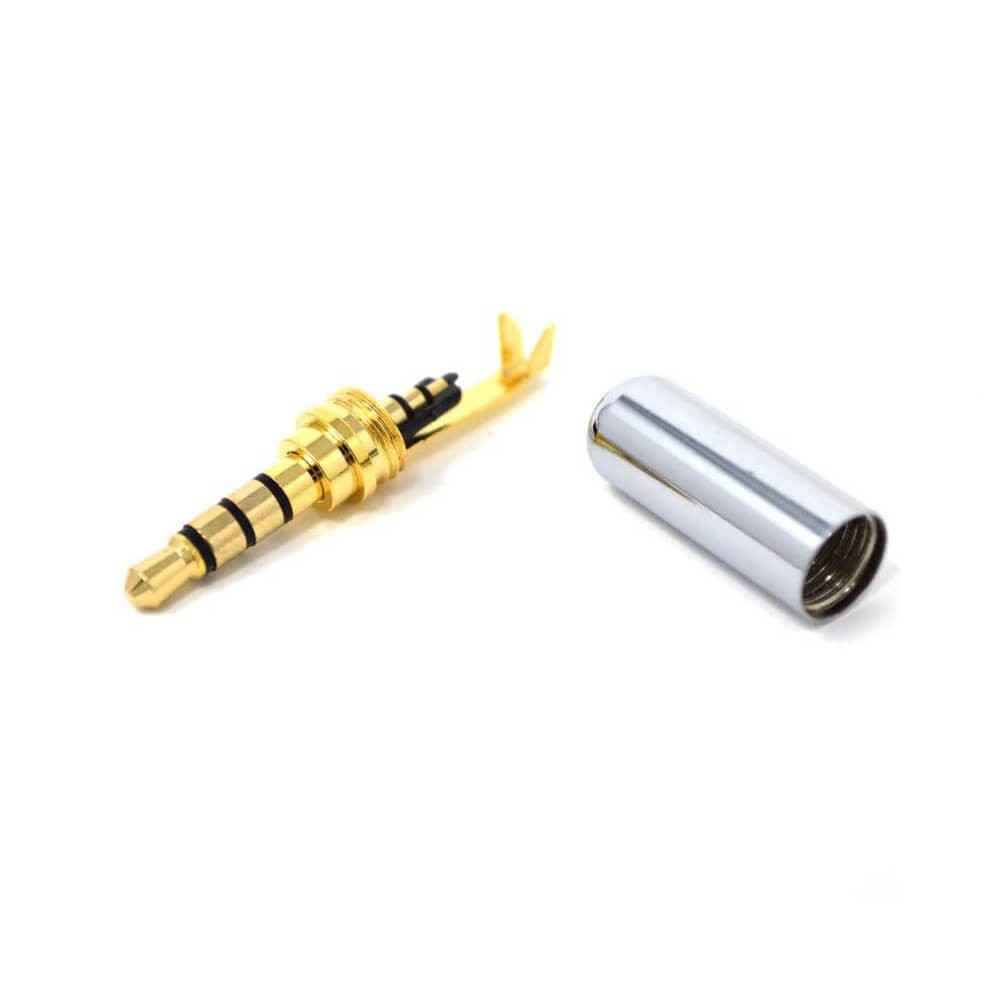 3.5Mm Stereo Jack Metal 3 Pin 4 Boğumlu Erkek Konnektör - TRRS Lehim Tipi Jak - Gri