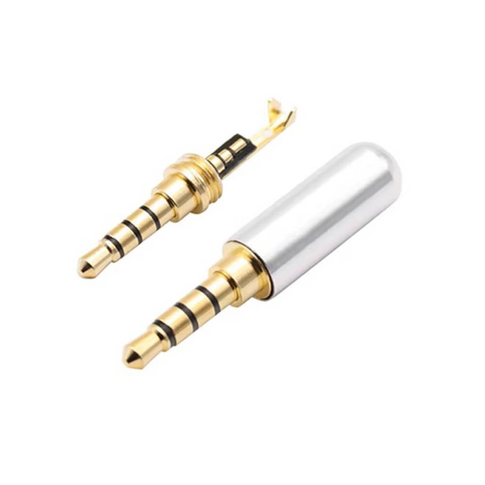 3.5Mm Stereo Jack Metal 3 Pin 4 Boğumlu Erkek Konnektör - TRRS Lehim Tipi Jak - Gri