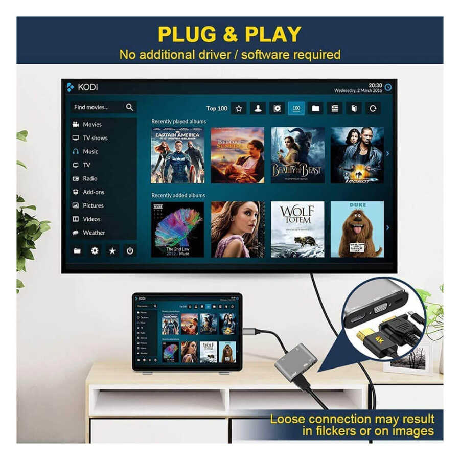 Type-C To 4K Hdmi Vga Çevirici Dönüştürücü Kablo USB 3.0 OTG Audio Ses , Usb C Adaptör 5 in 1