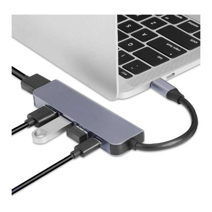 TYPE-C to HDMI 4K@30Hz Çevirici Kablo 1*Usb 3.0 + 2*Usb 2.0 Çoklayıcı Hub + PD 87W Adaptör 5 in 1