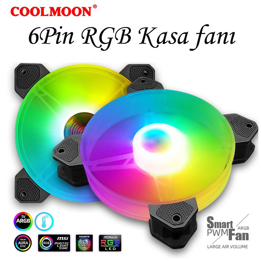 Coolmoon 12Cm 6 Pin Rgb Kasa Fanı Işıklı Renkli Rainbow Fan