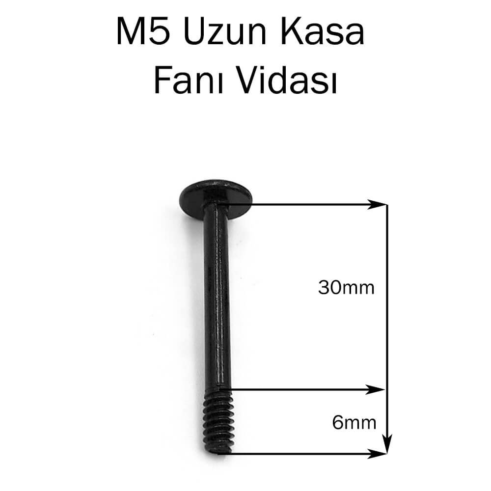 Uzun Kasa Fanı Vidası - Fan Vidası - Siyah - M5 30Mm - 10 Adet