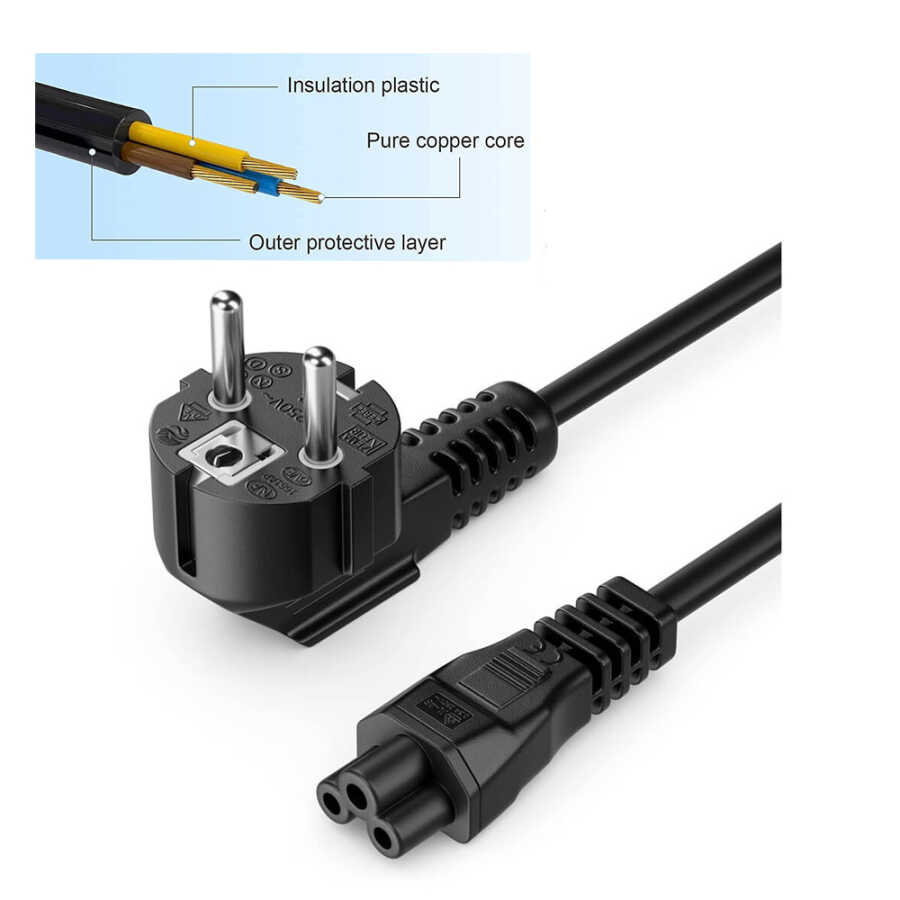 Yonca Power Kablosu - 3*1.5mm Bakır Kablo - Notebook Laptop Adaptör Güç Kablosu - 1.8mt