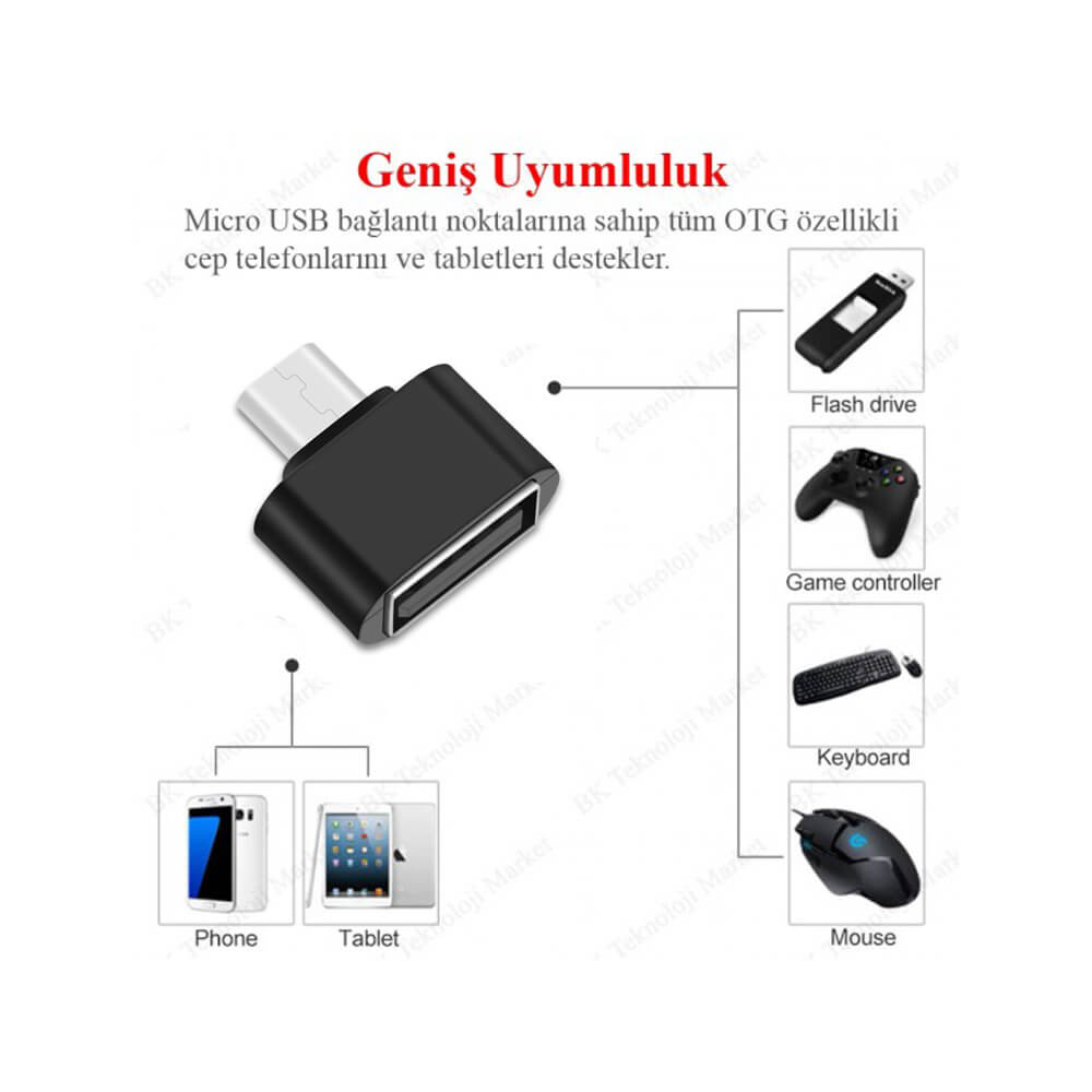 Micro USB to USB OTG Çevirici Dönüştürcü Siyah