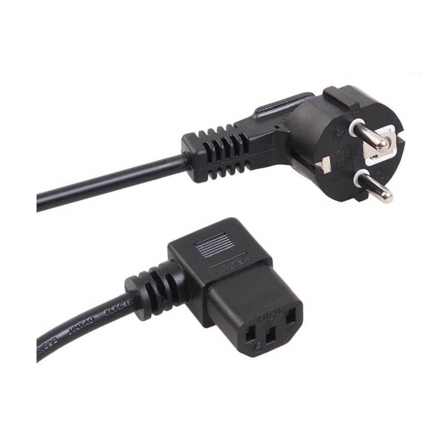 C13 Power Kablo - 90 Derece L Uç - Sol Açılı - Standart Power Kablosu - 1.8 mt