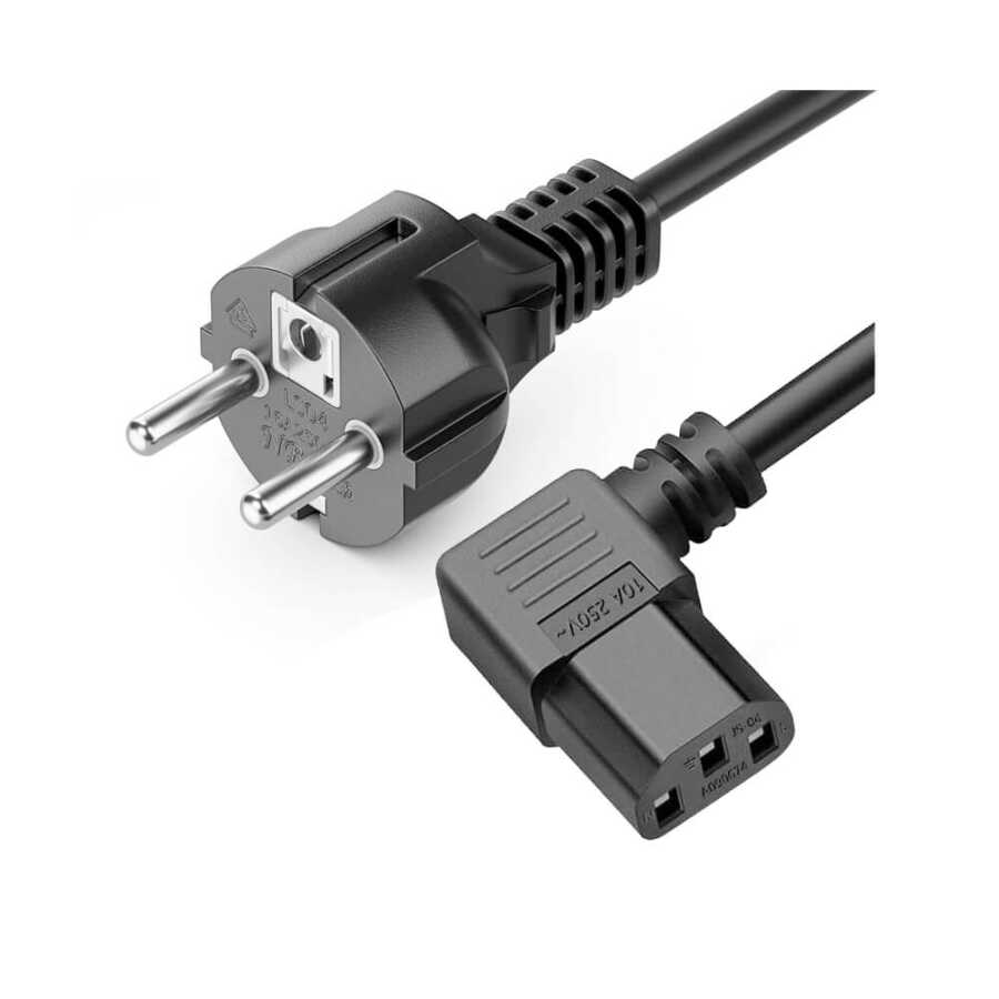 C13 Power Güç Kablosu - 90 Derece L Tip Sol Açılı - Standart Power Kablosu - 1.8 mt