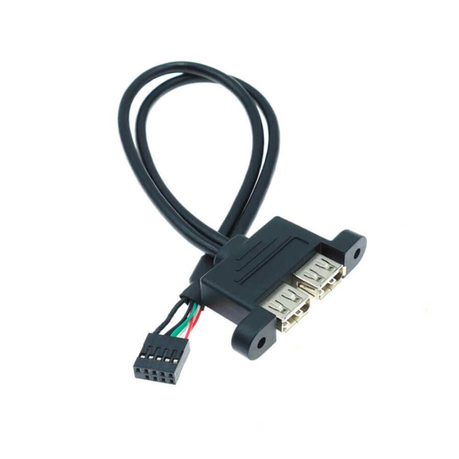 9 pin Anakart Jumper Soketi to 2x USB A Dişi Panel Tipi Kablo - 30cm