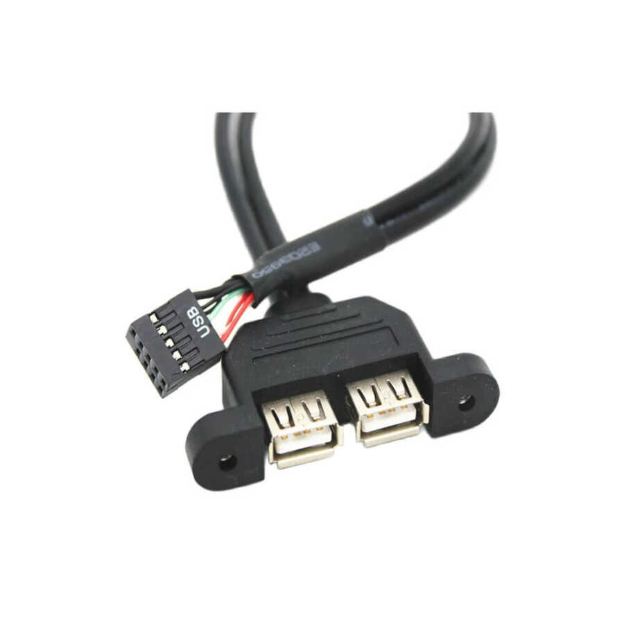 9 pin Anakart Jumper Soketi to 2x USB A Dişi Panel Tipi Kablo - 30cm
