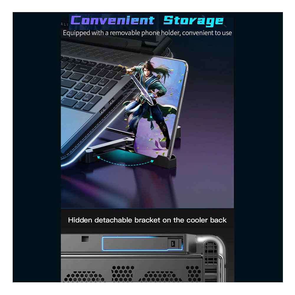 Oyuncu Notebook Soğutucu Stand 6 Fanlı Kademeli Telefon Tutuculu