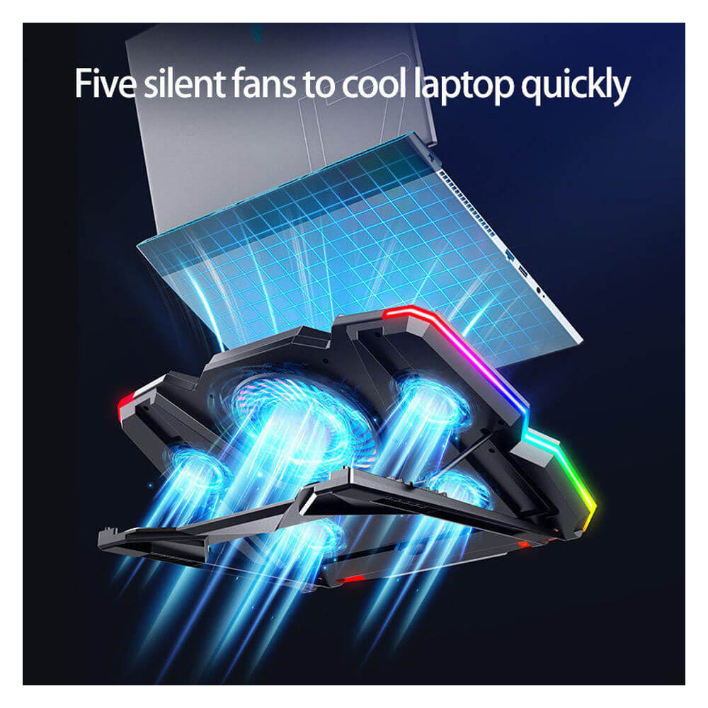 RGB Işıklı 5 Fanlı Notebook Soğutucu Mavi Ledli Telefon Tutuculu