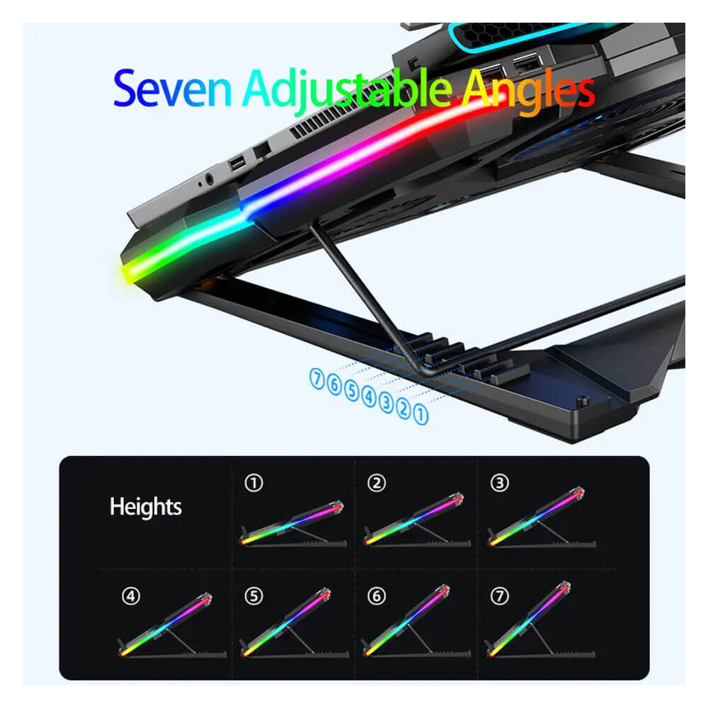 RGB Işıklı 5 Fanlı Notebook Soğutucu Mavi Ledli Telefon Tutuculu