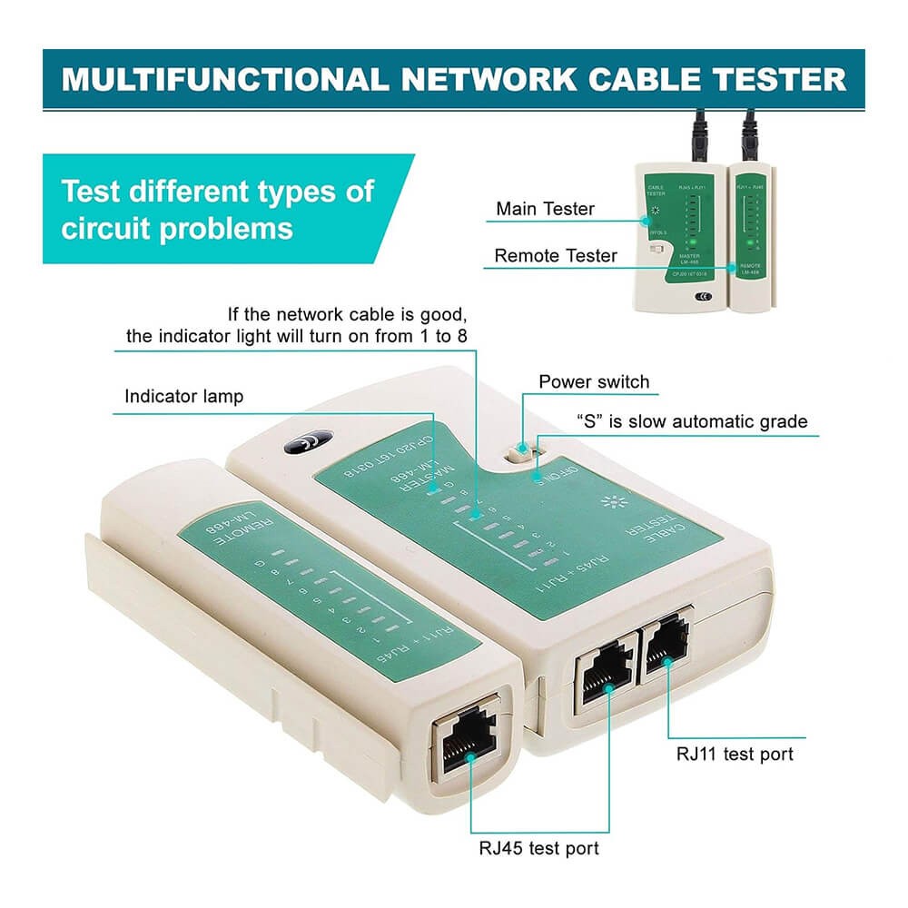 Network Tester Rj45/Rj11 Adsl İnternet Kablo Test Cihazı Cat5/6