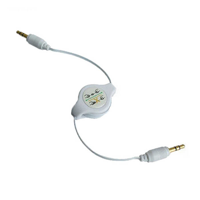 3.5mm Aux Stereo Stereo Ses Kablosu Makaralı Auks Zip Kablo - Beyaz