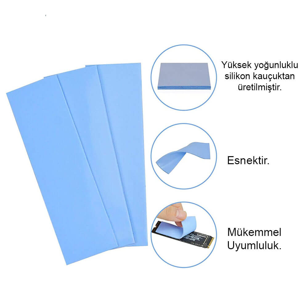 1mm 22x70mm Termal Pad M2 Ssd Chipset Soğutucu 7x2cm Silikon İletken Mavi 3 6w/mk - TP26