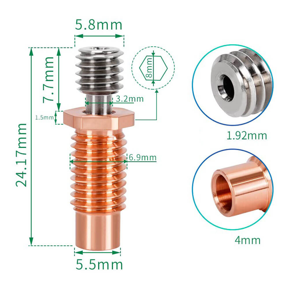 3D Yazıcı Titanyum Alaşımlı E3D V6 Hotend 1.75mm Flement Metal Boru Boğazı - GD12