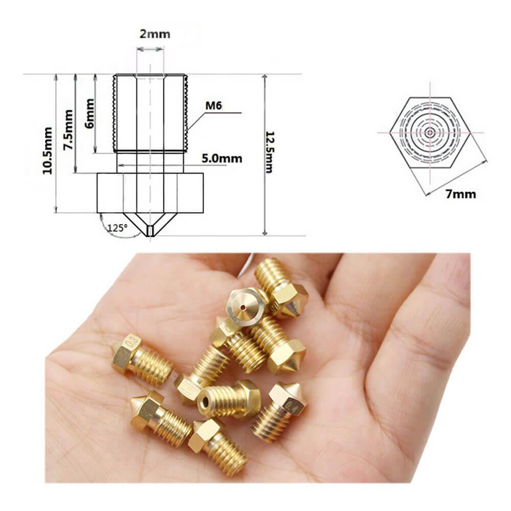 3D Yazıcı Extruder M6 1.75mm/ 0.3mm V5/V6 Pirinç Nozzle Baskı Kafası - GD17