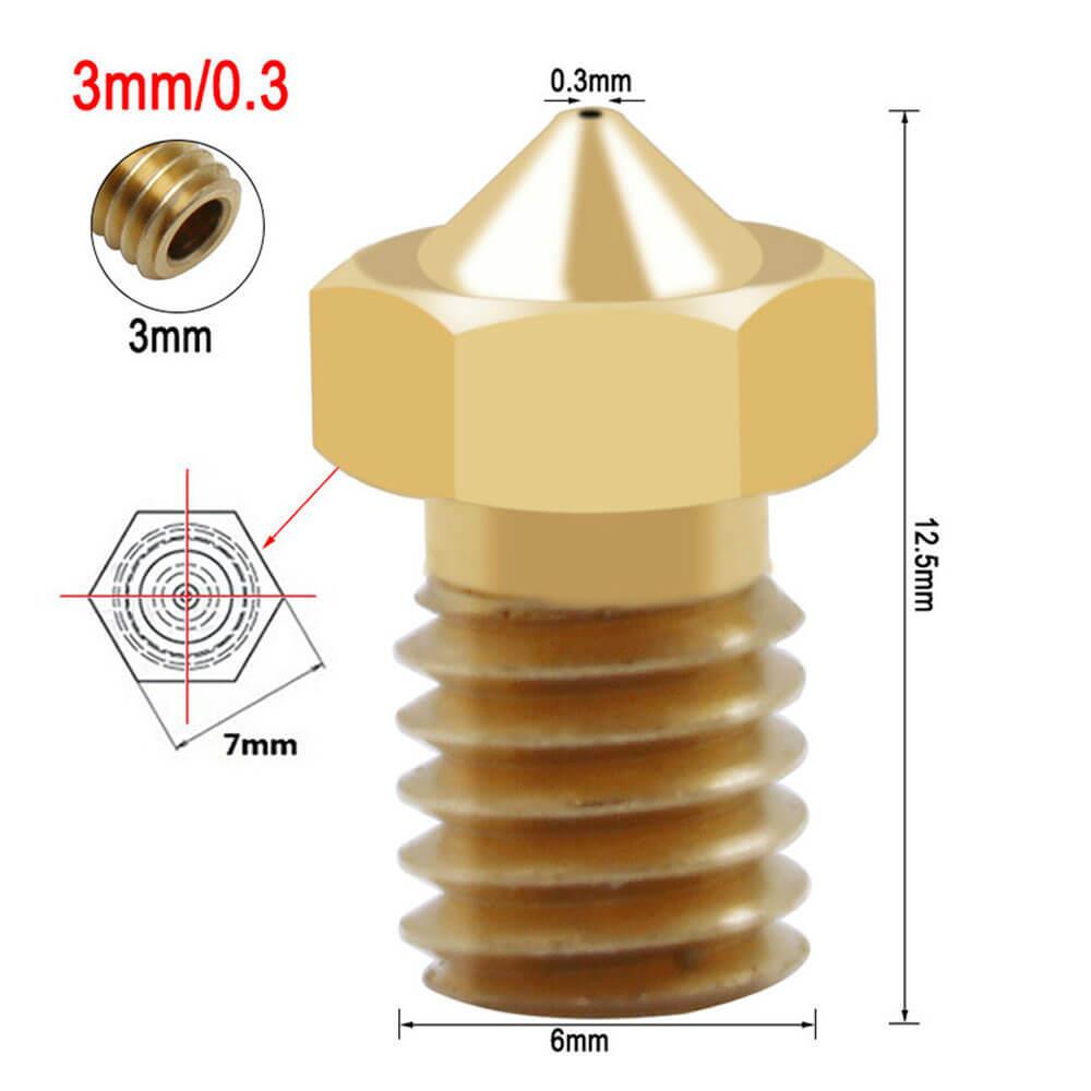 3D Yazıcı Extruder M6 3.0mm/ 0.3mm V5/V6 Pirinç Nozzle Baskı Kafası - GD24