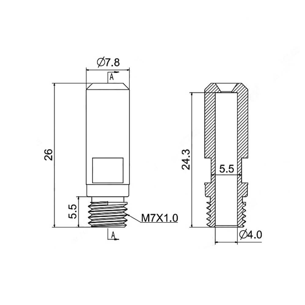 3D Yazıcı MK10 All Metal Boğaz 1.75/3.0 M7 İplik 26mm Döküm Barel - GD26