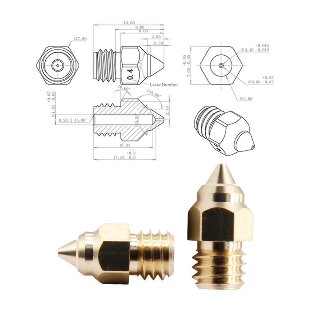 3D Yazıcı Extruder Sivri Uçlu MK8 1.75mm/ 0.4mm CR-6SE Pirinç Nozzle Baskı Kafası - GD30