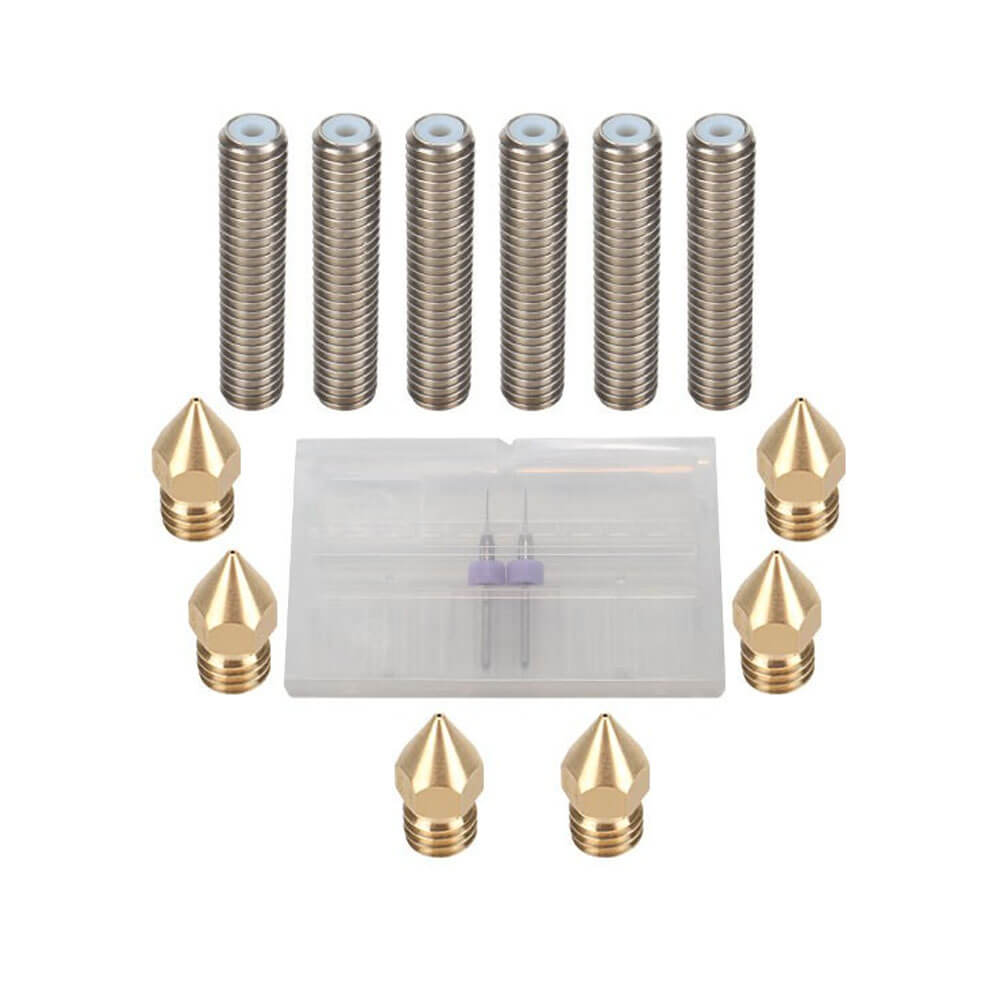 3D Yazıcı M6 * 30mm Hortum Boğaz 6 adet + MK8 Sivri Pirinç Nozzle 6 adet + Temiz Matkap Ucu 0.4mm Set