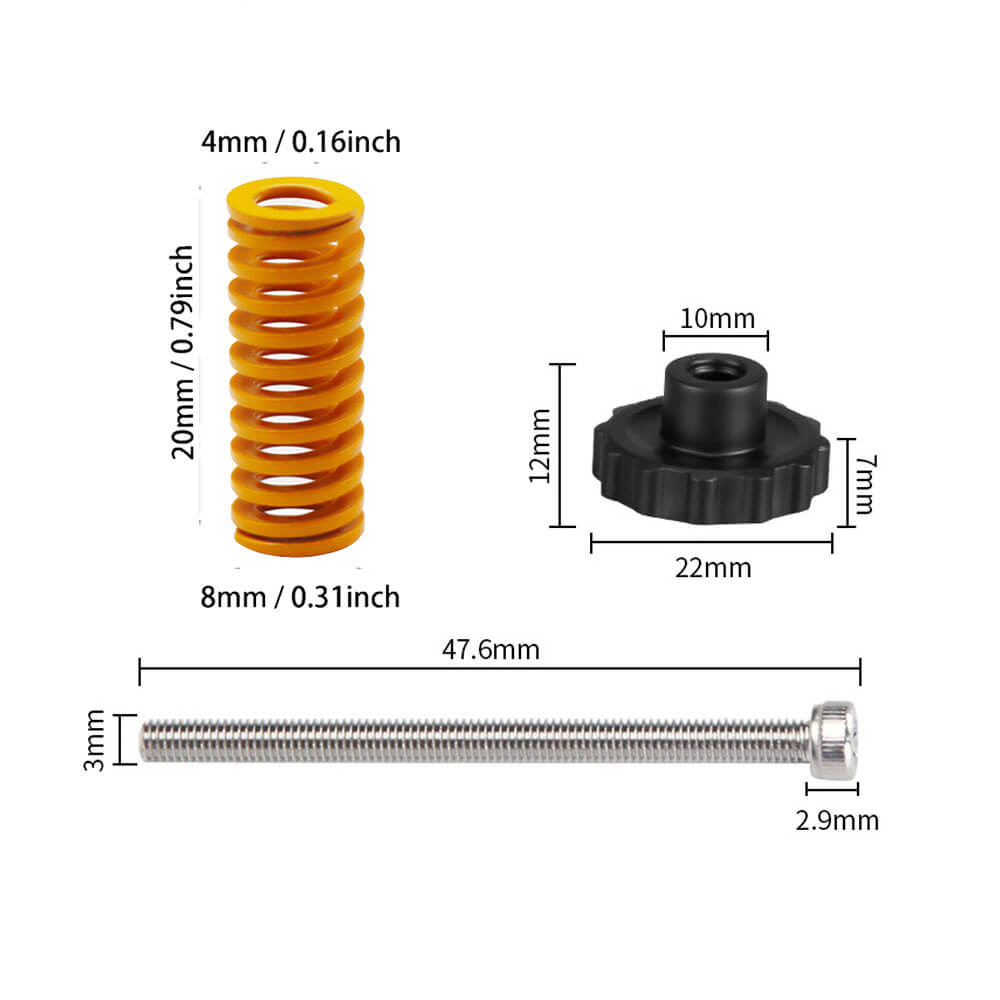 3D Yazıcı Sıcak Yatak Tesviye Kiti M3*45*22mm Vidalı Enjeksiyon Büyük Boy Vidalı Somun + Turuncu Yay Seti - GD155