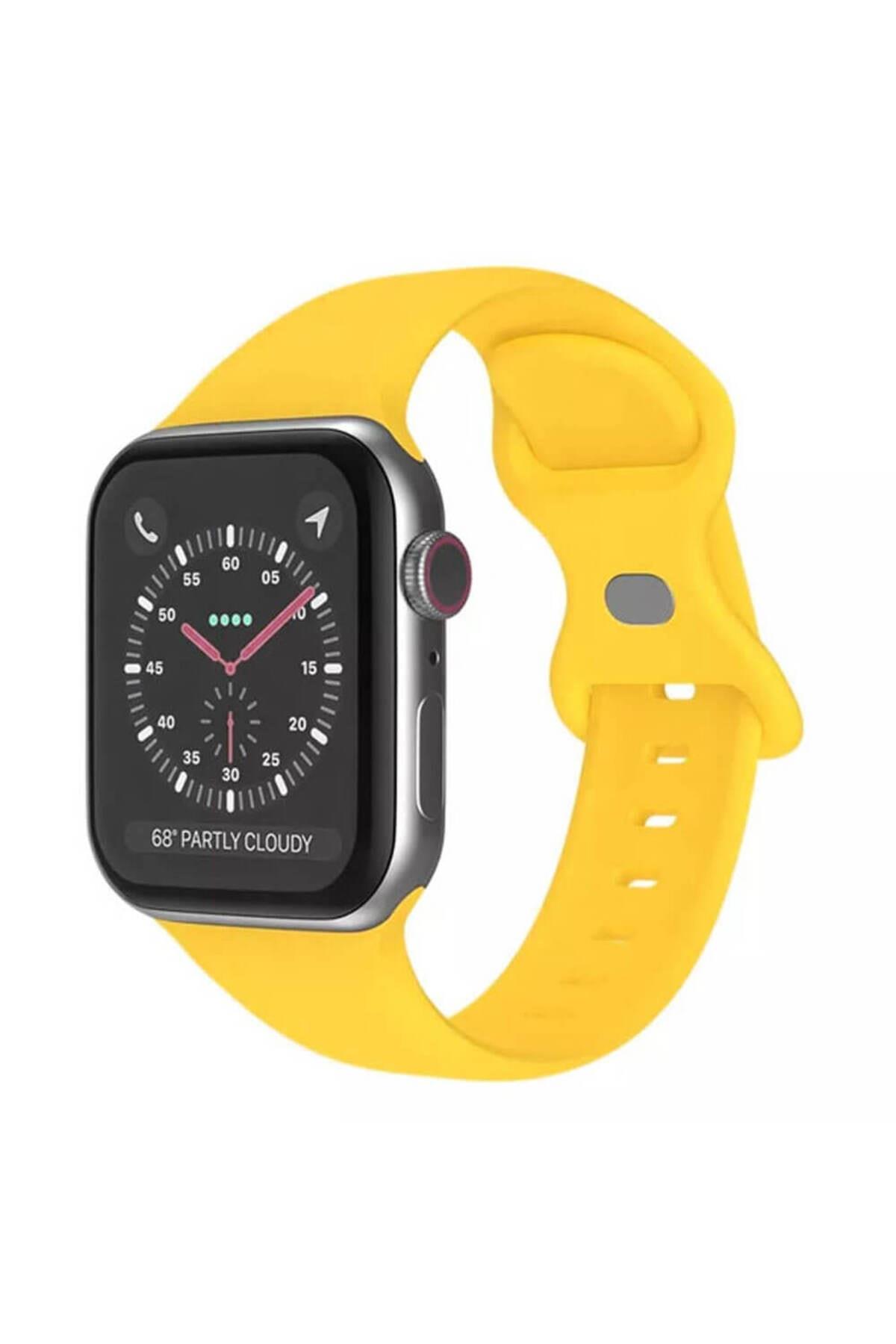 Apple Watch 1, 2, 3, 4, 5, 6, 7, Se Silikon Kordon Kayış - S-m Beden 42/44/45mm - Sarı - Apple Watch BW2