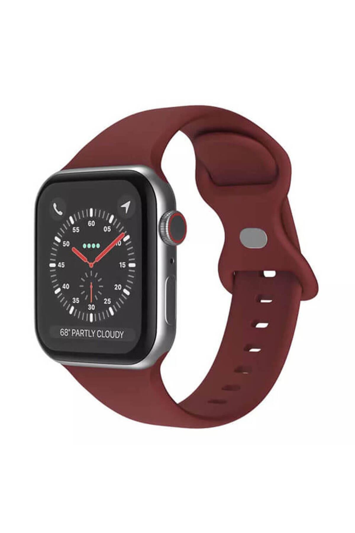 Apple Watch 1, 2, 3, 4, 5, 6, 7, 8, Se Silikon Kordon Kayış - M-l Beden 38/40/41mm - Bordo - Apple Watch BW3