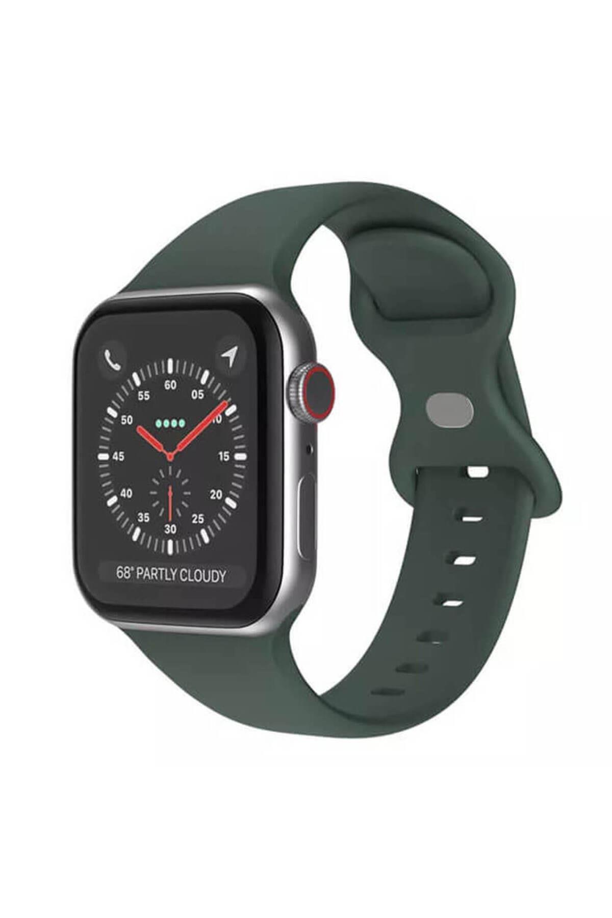 Apple Watch 1, 2, 3, 4, 5, 6, 7, 8, Se Silikon Kordon Kayış - M-l Beden 38/40/41mm - Haki - Apple Watch BW3