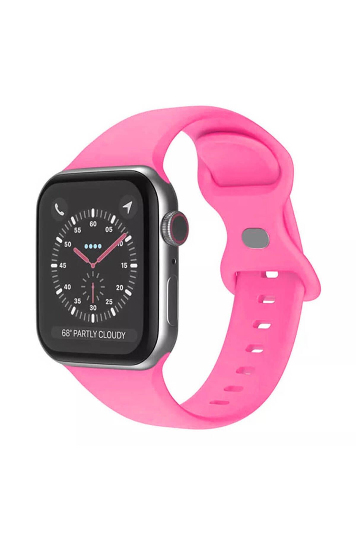 Apple Watch 1, 2, 3, 4, 5, 6, 7, 8, Se Silikon Kordon Kayış - M-l Beden 38/40/41mm - Pembe - Apple Watch BW3