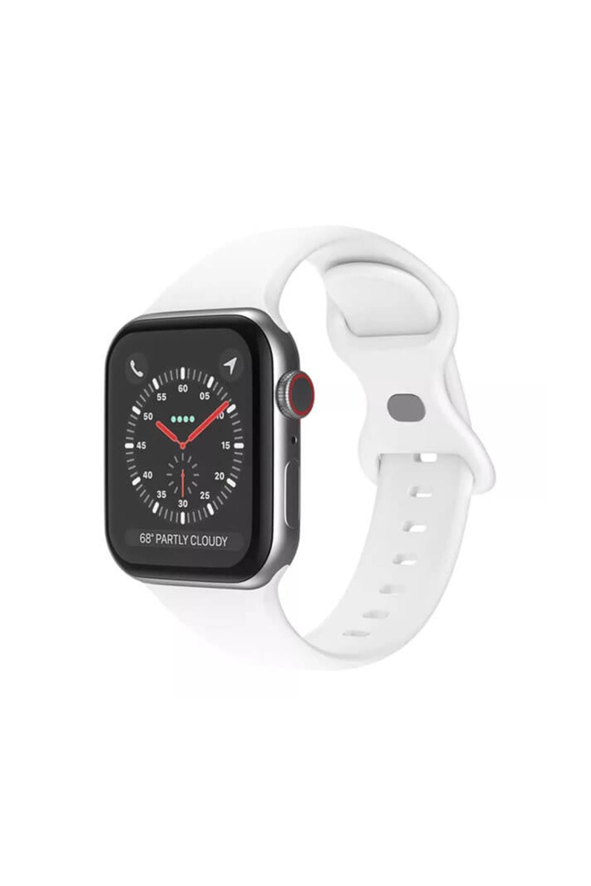 Apple Watch 1, 2, 3, 4, 5, 6, 7, 8, Se Silikon Kordon Kayış - M-l Beden 42/44/45mm - Beyaz 13-Beyaz - BW4