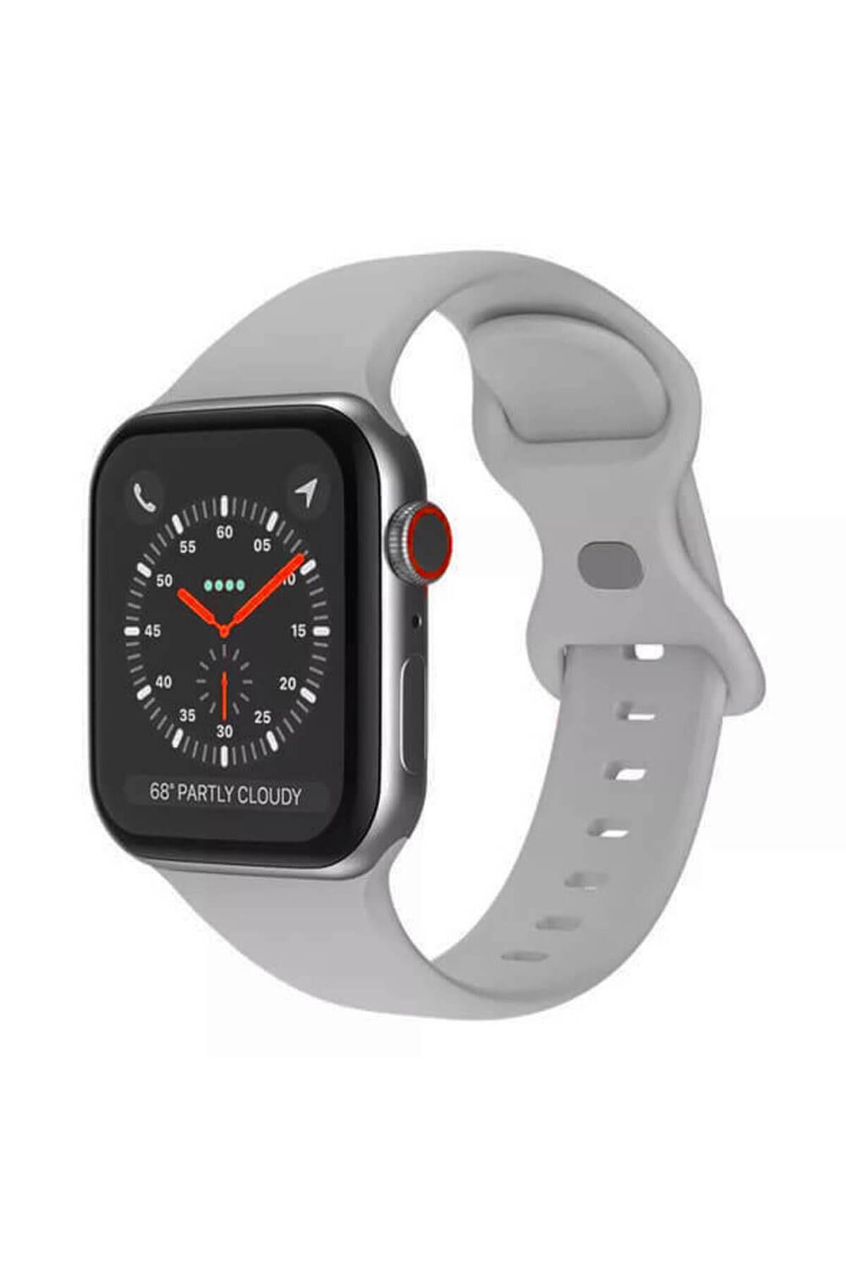 Apple Watch 1, 2, 3, 4, 5, 6, 7, 8, Se Silikon Kordon Kayış - M-l Beden 42/44/45mm - Açık Gri 13-Taş Gri - BW4