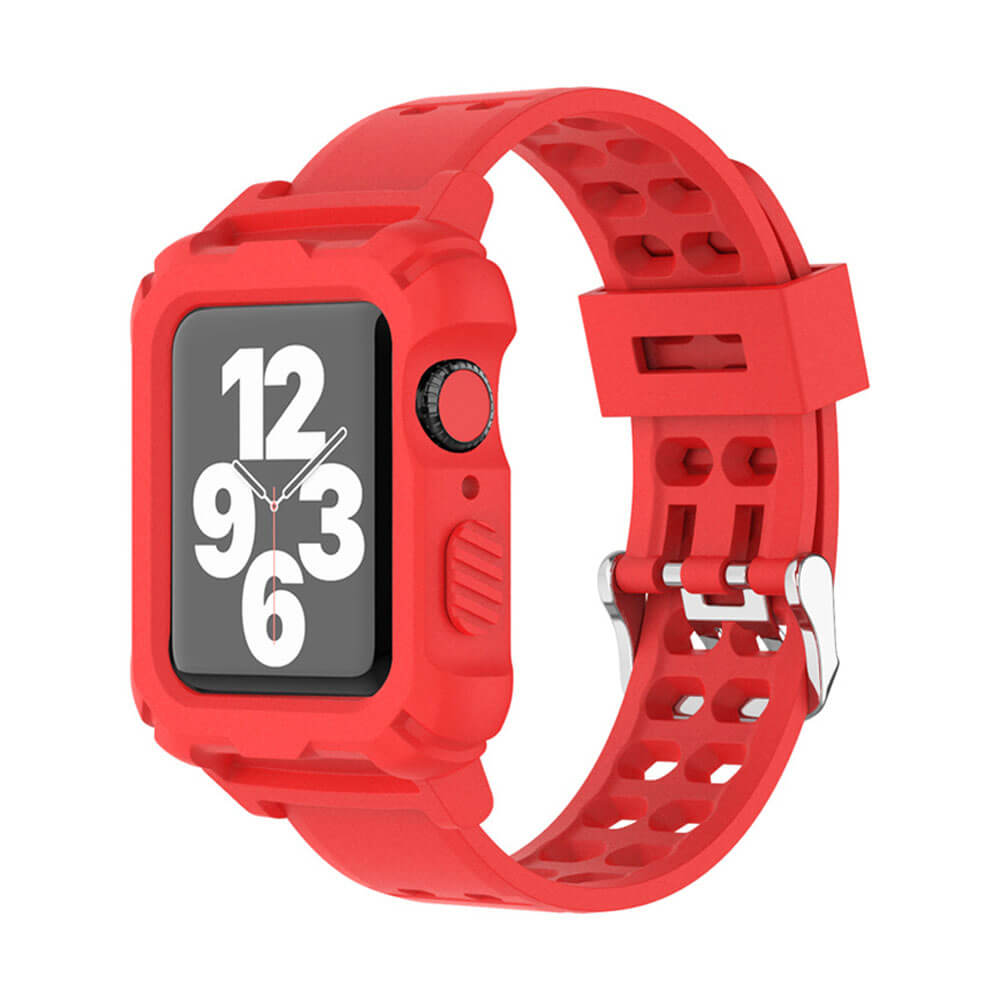 Apple Watch 1, 2, 3, 4, 5, 6, 7, 8, Se Kasa Koruma 38/40/41mm Spor Kordon Kayış - Kırmızı - BW5