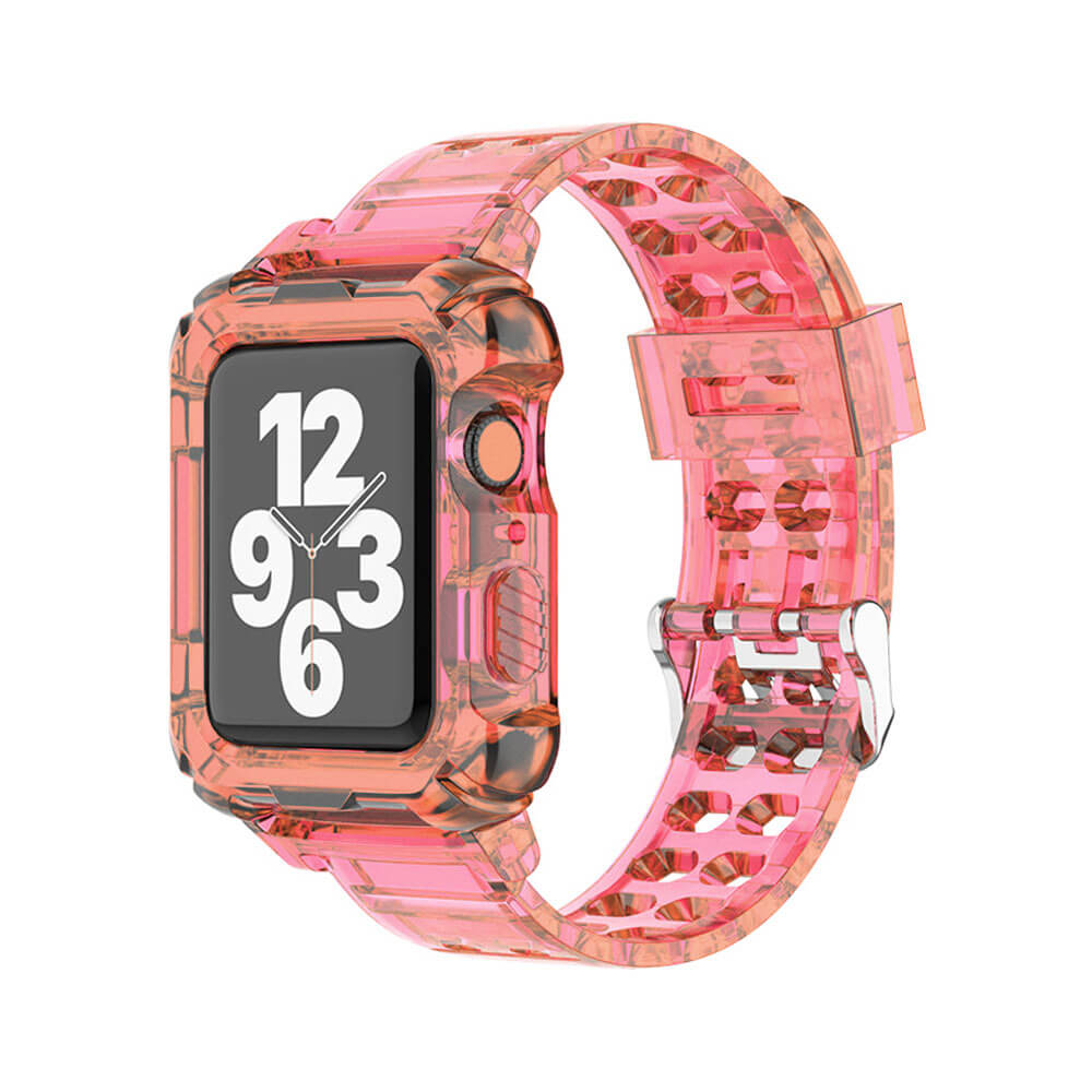 Apple Watch 1, 2, 3, 4, 5, 6, 7, 8, Se Kasa Koruma 38/40/41mm Spor Kordon Kayış - Şeffaf Pembe - BW5