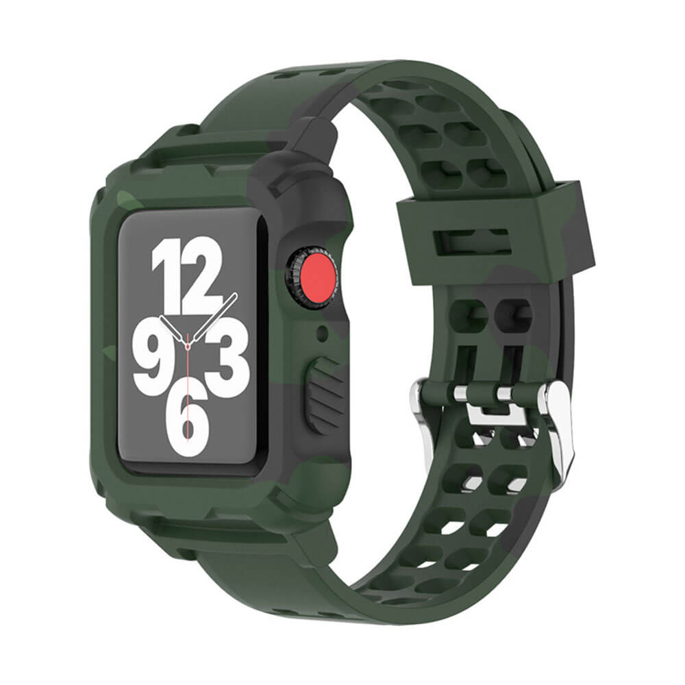 Apple Watch 1, 2, 3, 4, 5, 6, 7, 8, Se Kasa Koruma 42/44/45mm Spor Kordon Kayış- Kamuflaj Haki - BW6