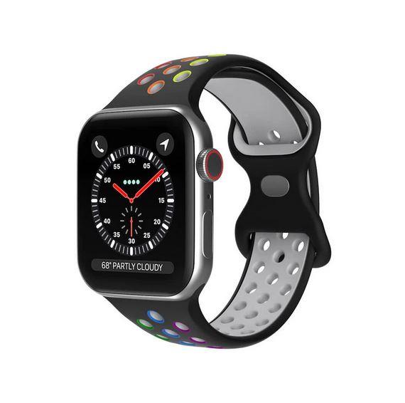 Apple Watch 1, 2, 3, 4, 5, 6, 7, 8, Se Nike Serisi Kordon S-m 38/40/41mm - Siyah Gri Gökkuşağı 13.Siyah-Gri - BW7