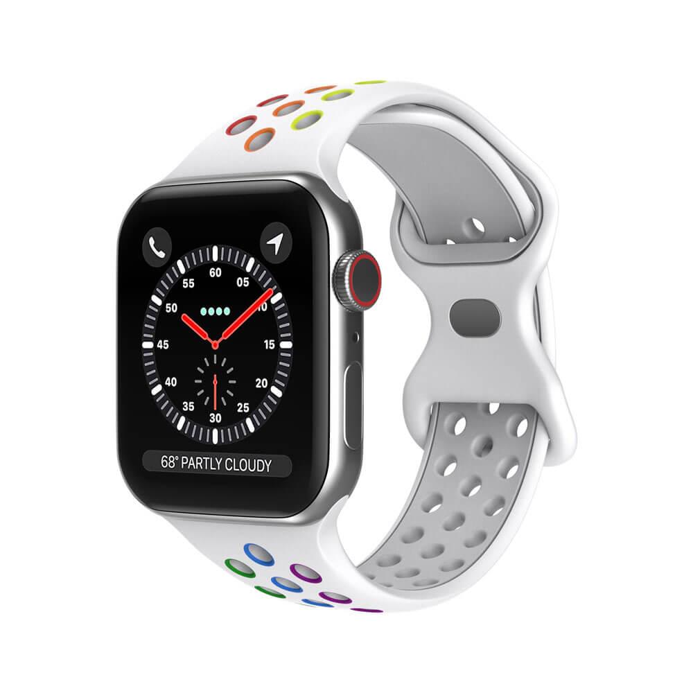 Apple Watch 1, 2, 3, 4, 5, 6, 7, 8, Se Nike Serisi Kordon M-l Beden 42/44/45mm - Beyaz Gökkuşağı - BW10