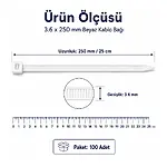 3.6*250mm - Beyaz - 25cm Kablo Bağı
