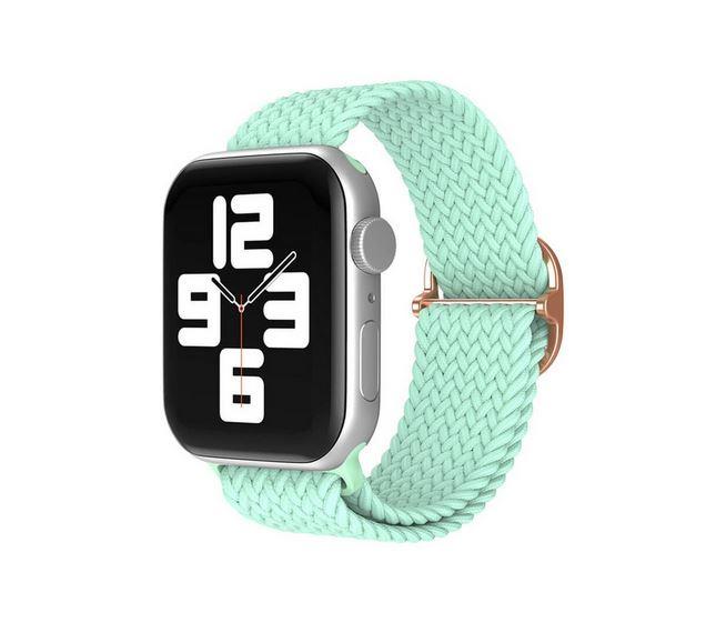 Apple Watch 1 2 3 4 5 6 7 8 Se Ultra Solo Loop Esnek Örgü Tokalı Kordon 38/40/41mm - Su Yeşili 13-Su Yeşil