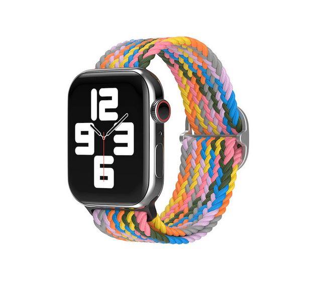 Apple Watch 1 2 3 4 5 6 7 8 Se Ultra Solo Loop Örgü Tokalı Kordon 42/44/45/49mm- Gökkuşağı1 02 Gökkuşağı